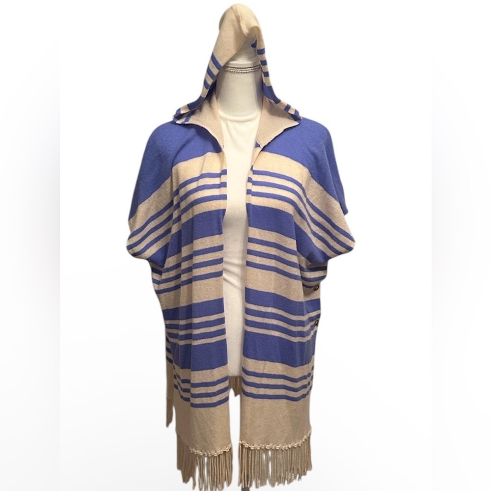 Lilly Pulitzer Avion Cashmere Cardigan Hoodie Blue Stripe Cape One Size